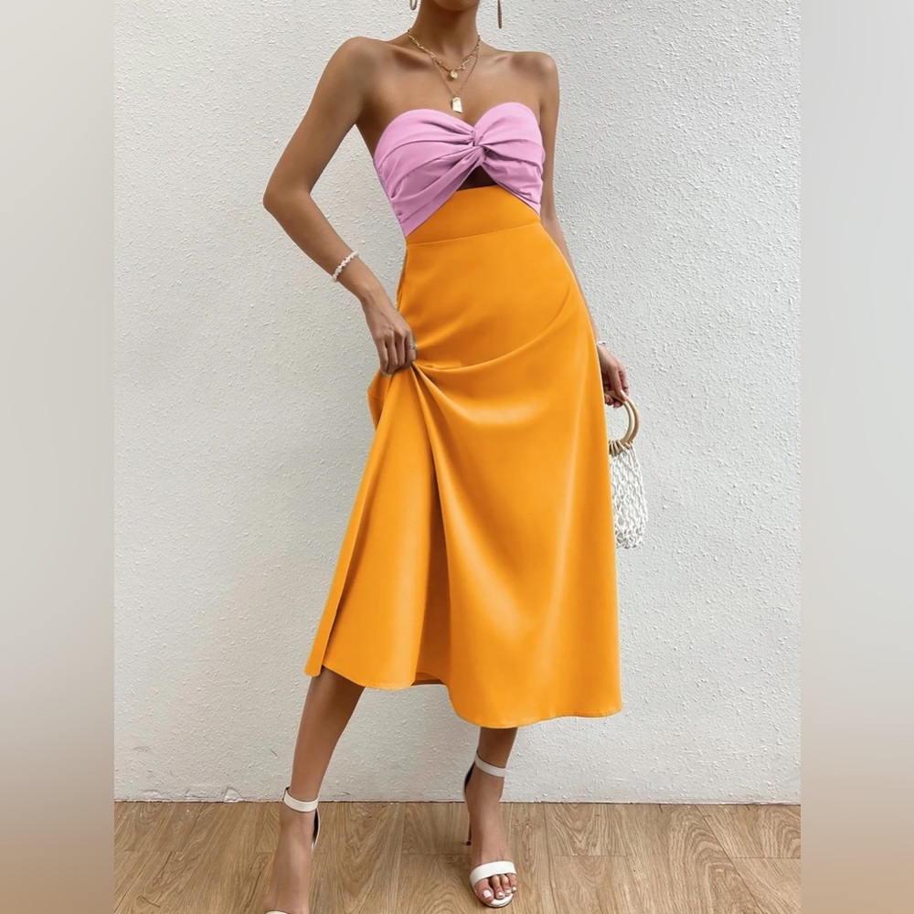 Twist Front Two Tone Strapless Maxi Dress Size Large